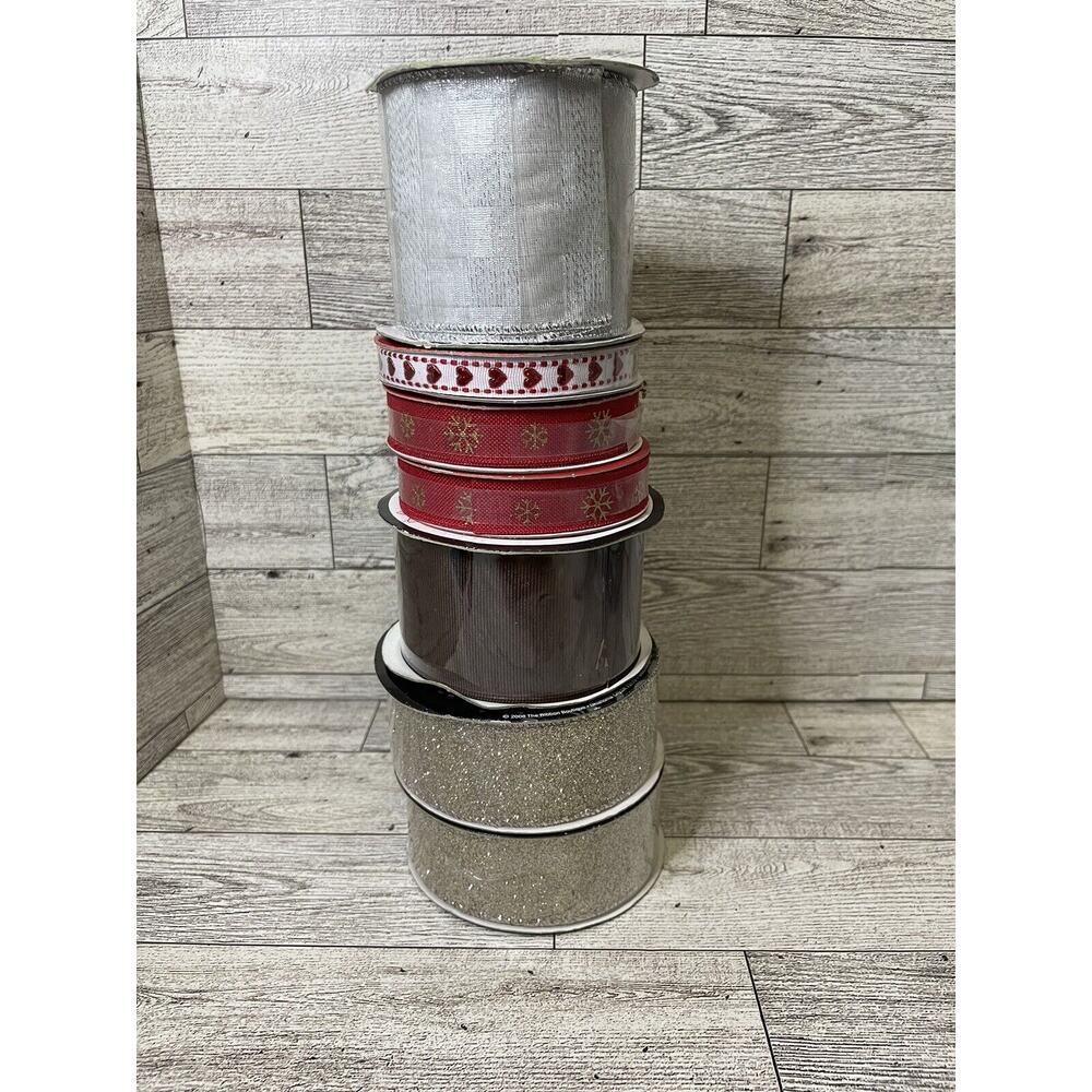 Mixed Ribbon Lot 7 Rolls Red White Gold Brown Christmas Valentines NOS